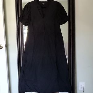 Black puff sleeve midi dress